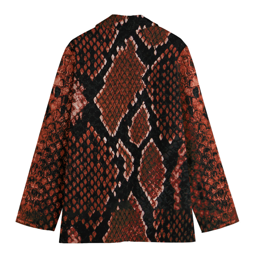 Brick Red Python Snakeskin Print Women's Cotton Blazer