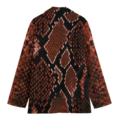 Brick Red Python Snakeskin Print Women's Cotton Blazer