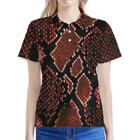 Brick Red Python Snakeskin Print Women's Polo Shirt