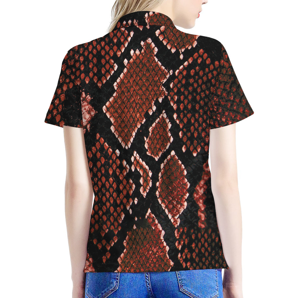 Brick Red Python Snakeskin Print Women's Polo Shirt