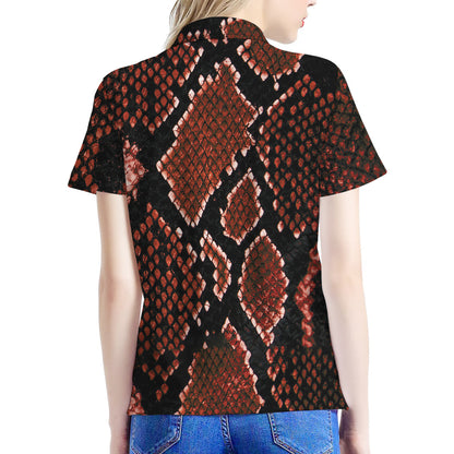Brick Red Python Snakeskin Print Women's Polo Shirt