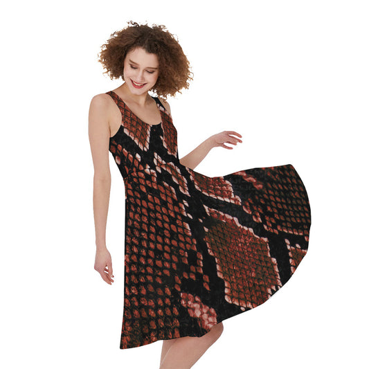 Brick Red Python Snakeskin Print Women's Sleeveless Dress