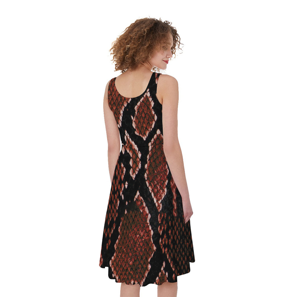 Brick Red Python Snakeskin Print Women's Sleeveless Dress