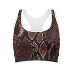 Brick Red Python Snakeskin Print Women's Sports Bra