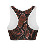 Brick Red Python Snakeskin Print Women's Sports Bra