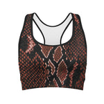 Brick Red Python Snakeskin Print Women's Sports Bra