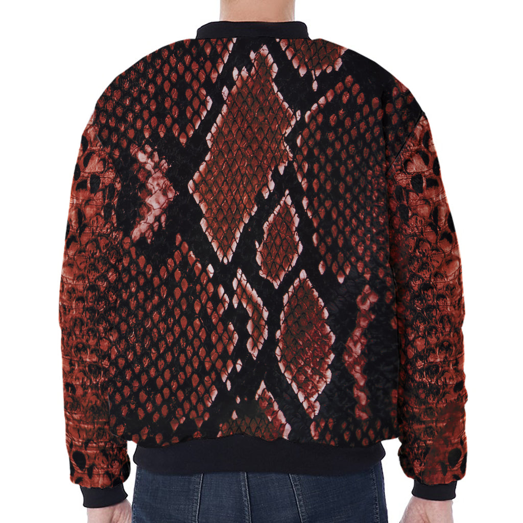 Brick Red Python Snakeskin Print Zip Sleeve Bomber Jacket