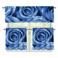 Bright Blue Rose Print 3 Piece Kitchen Curtains