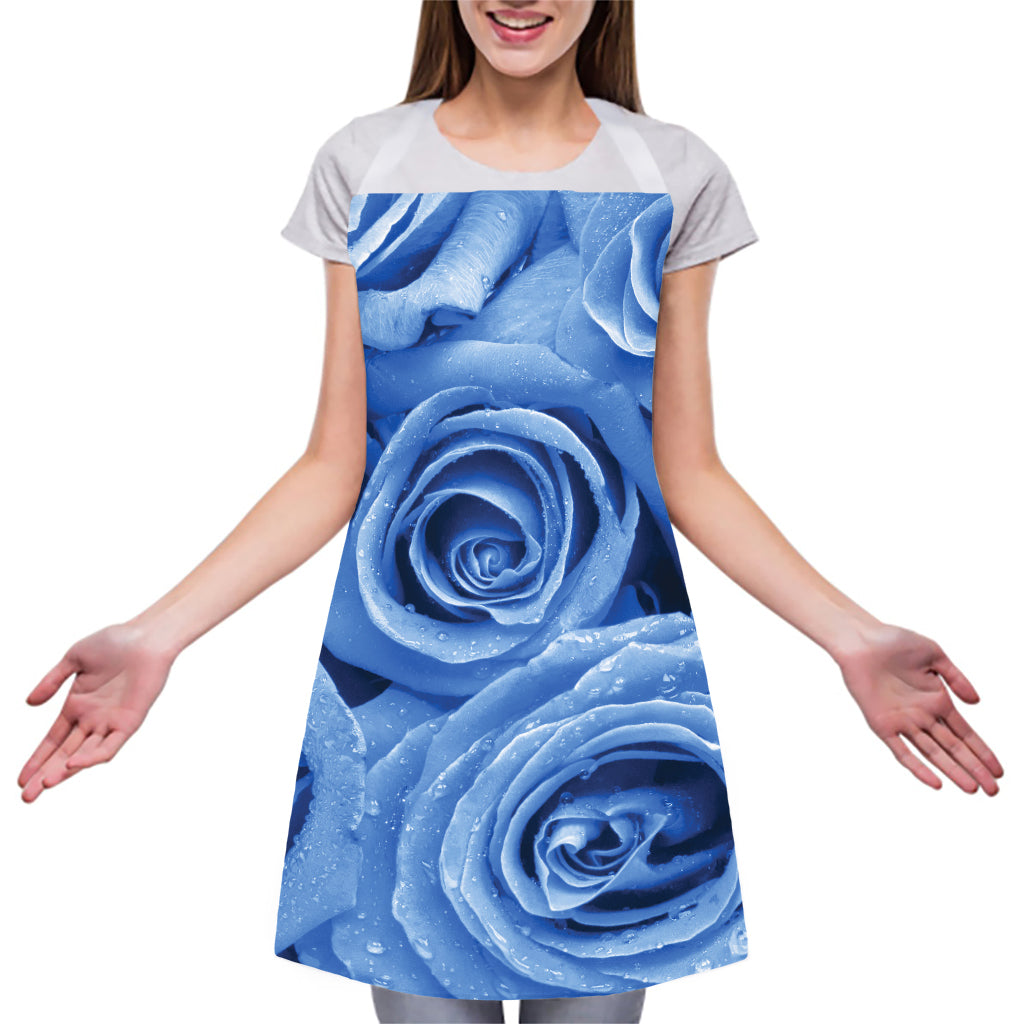 Bright Blue Rose Print Adjustable Apron