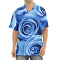 Bright Blue Rose Print Aloha Shirt