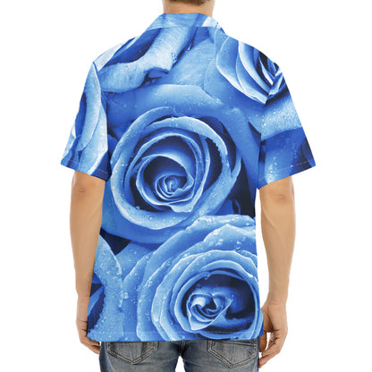Bright Blue Rose Print Aloha Shirt