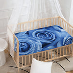 Bright Blue Rose Print Baby Crib Sheet