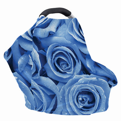 Bright Blue Rose Print Baby Seat Cover