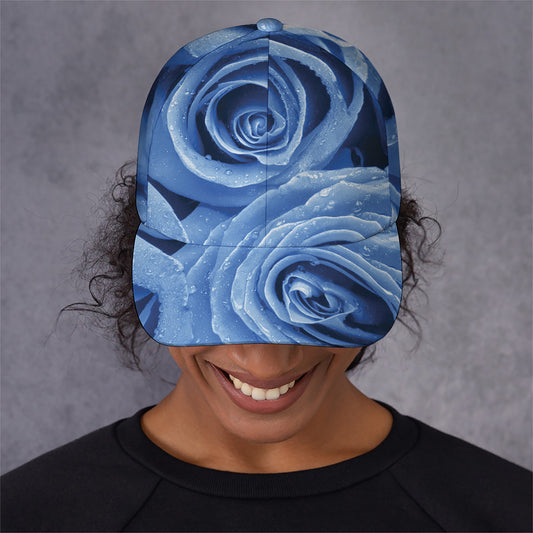 Bright Blue Rose Print Baseball Cap