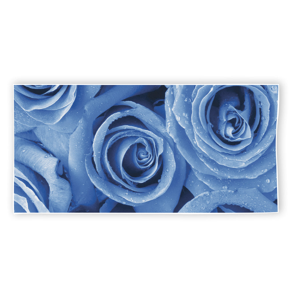Bright Blue Rose Print Beach Towel