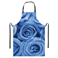 Bright Blue Rose Print Bib Apron With Pocket