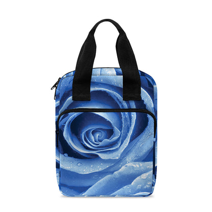 Bright Blue Rose Print Bible Tote Bag