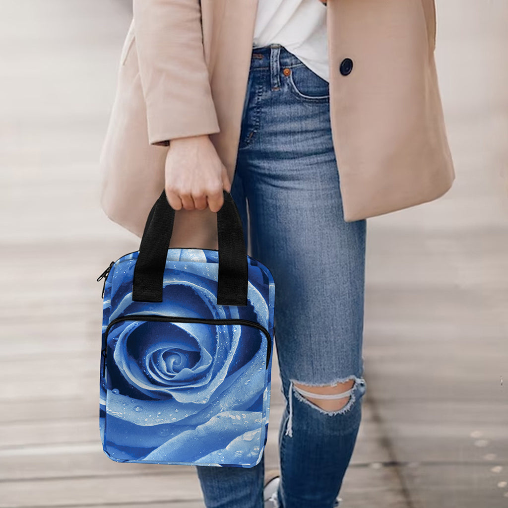 Bright Blue Rose Print Bible Tote Bag