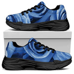 Bright Blue Rose Print Black Chunky Shoes