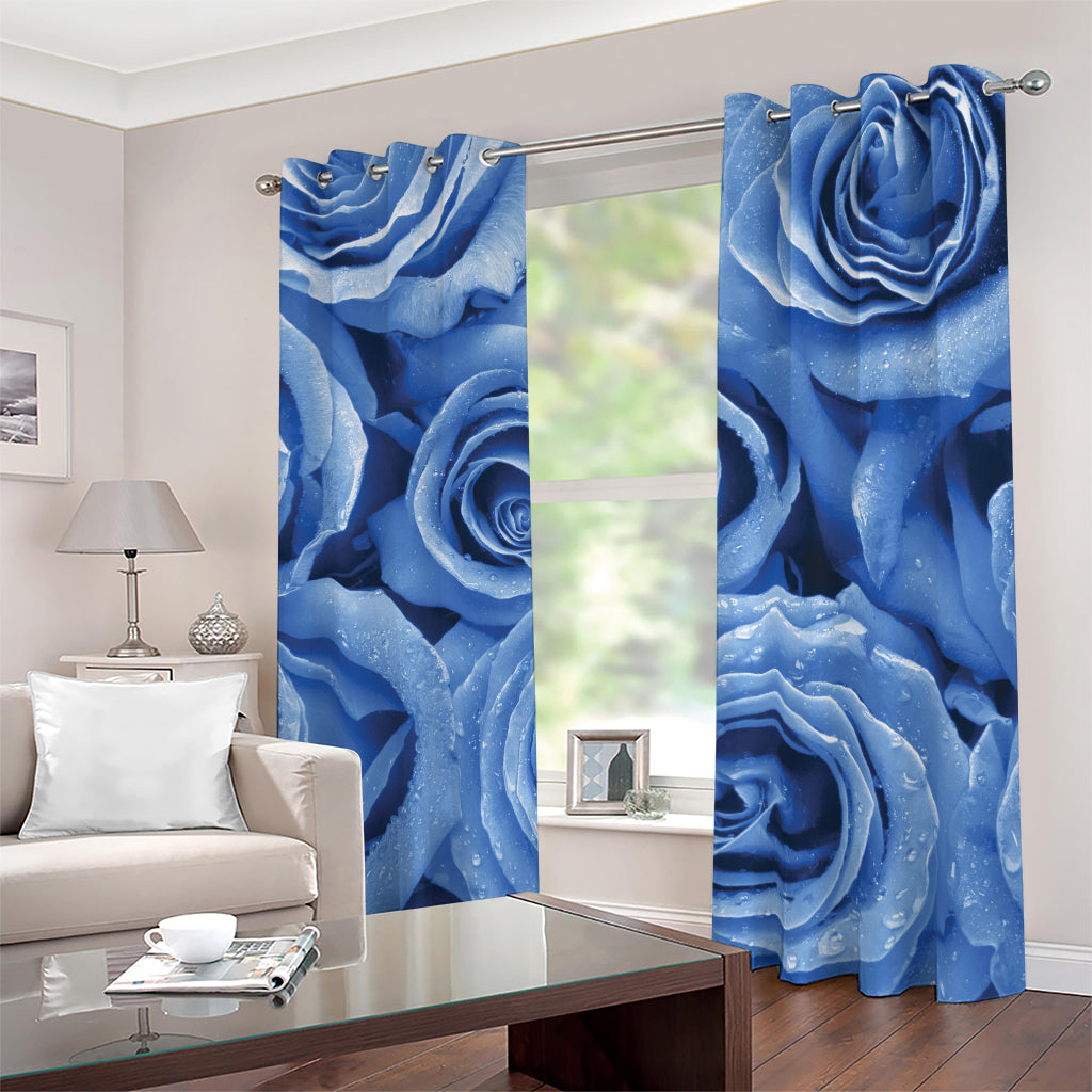 Bright Blue Rose Print Blackout Grommet Curtains