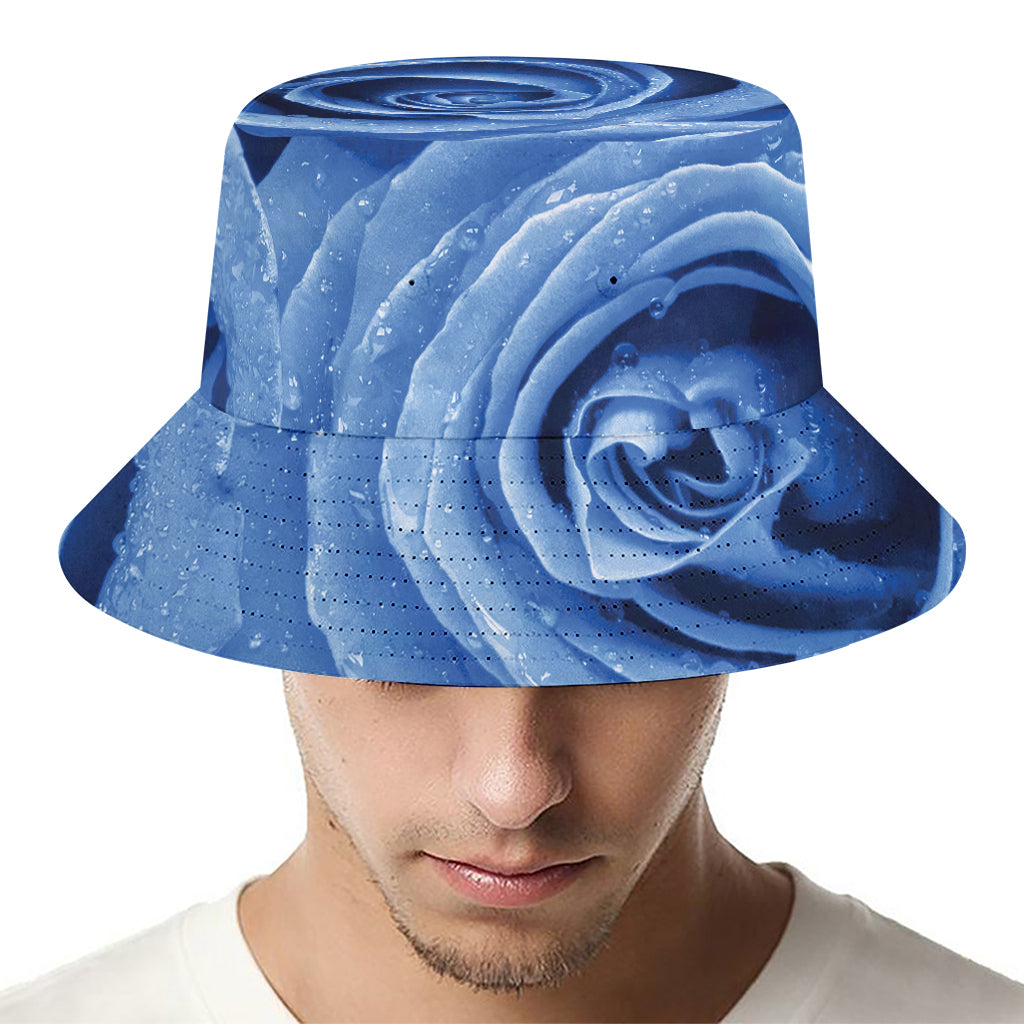Bright Blue Rose Print Bucket Hat