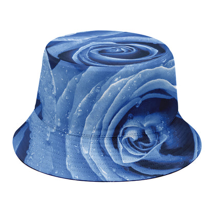 Bright Blue Rose Print Bucket Hat