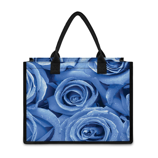 Bright Blue Rose Print Canvas Tote Bag