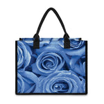 Bright Blue Rose Print Canvas Tote Bag