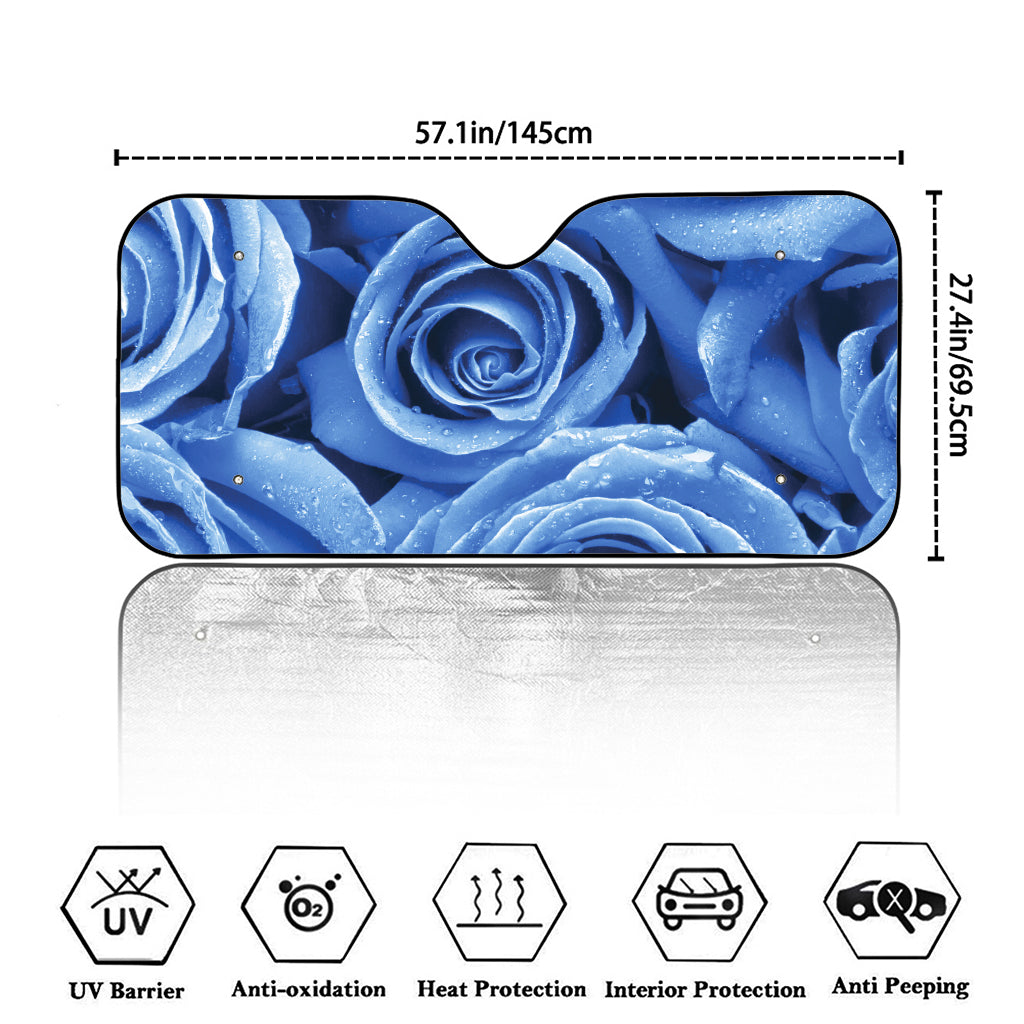 Bright Blue Rose Print Car Windshield Sun Shade