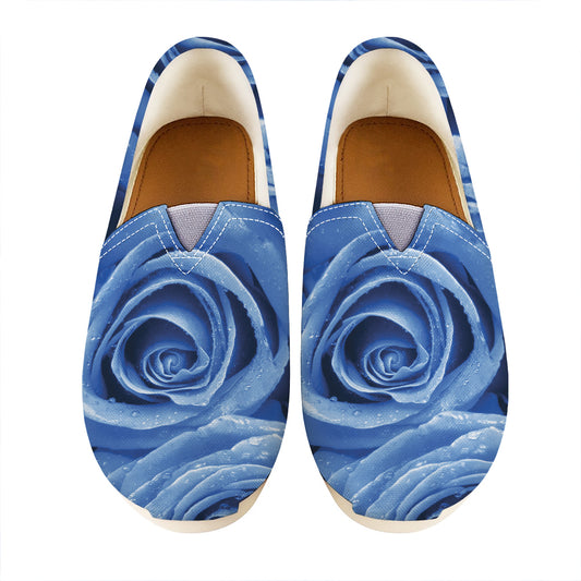 Bright Blue Rose Print Casual Shoes