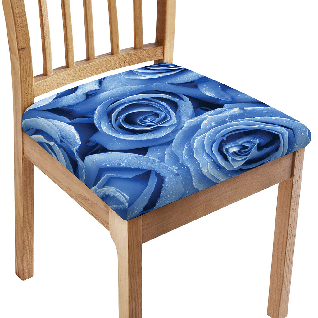 Bright Blue Rose Print Chair Cushion Cover