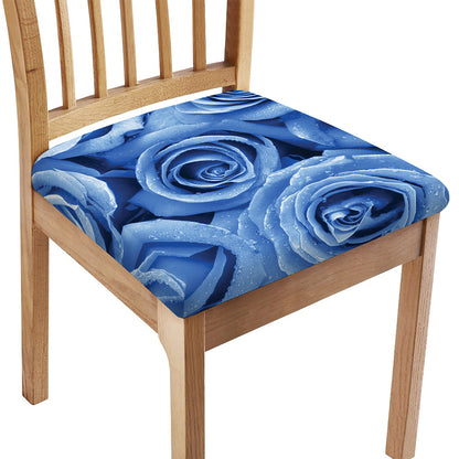 Bright Blue Rose Print Chair Cushion Cover