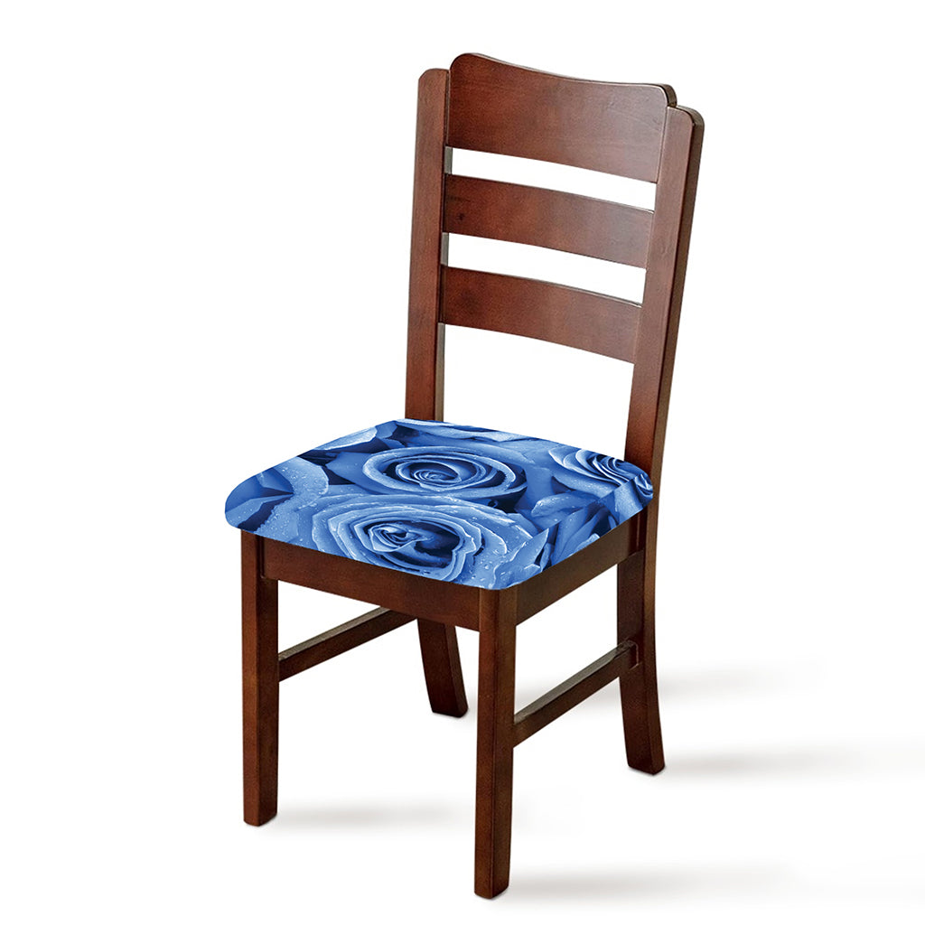 Bright Blue Rose Print Chair Cushion Cover