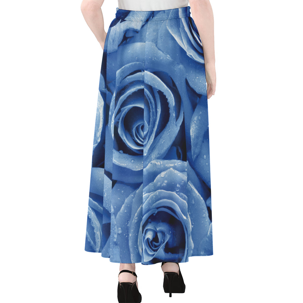 Bright Blue Rose Print Chiffon Maxi Skirt