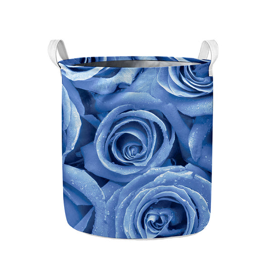 Bright Blue Rose Print Collapsible Laundry Basket