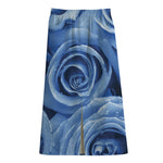 Bright Blue Rose Print Cotton Front Slit Maxi Skirt