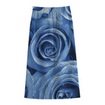 Bright Blue Rose Print Cotton Front Slit Maxi Skirt