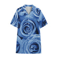 Bright Blue Rose Print Cotton Hawaiian Shirt
