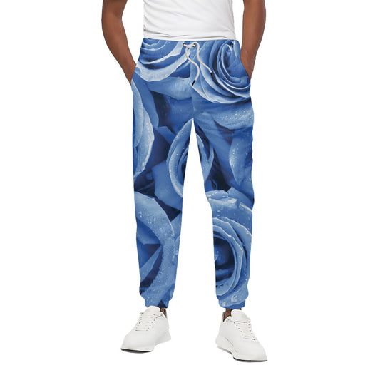 Bright Blue Rose Print Cotton Pants