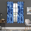 Bright Blue Rose Print Grommet Curtain Panels