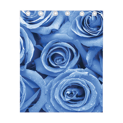 Bright Blue Rose Print Curtain