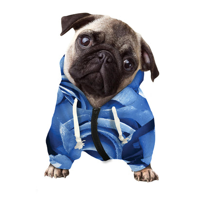 Bright Blue Rose Print Dog Zip Up Hoodie