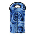 Bright Blue Rose Print Double Neoprene Wine Tote