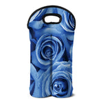 Bright Blue Rose Print Double Neoprene Wine Tote