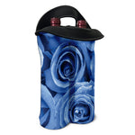 Bright Blue Rose Print Double Neoprene Wine Tote