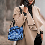 Bright Blue Rose Print Double Strap Bible Bag