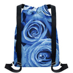 Bright Blue Rose Print Drawstring Backpack
