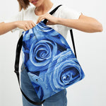 Bright Blue Rose Print Drawstring Backpack