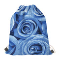 Bright Blue Rose Print Drawstring Bag