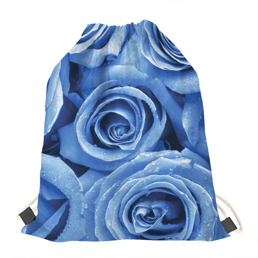 Bright Blue Rose Print Drawstring Bag